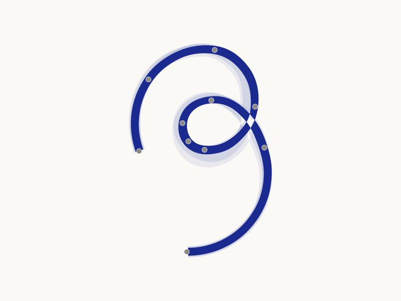 The stroke with its width undulating smoothly, and a chamfer where the loop crosses itself.